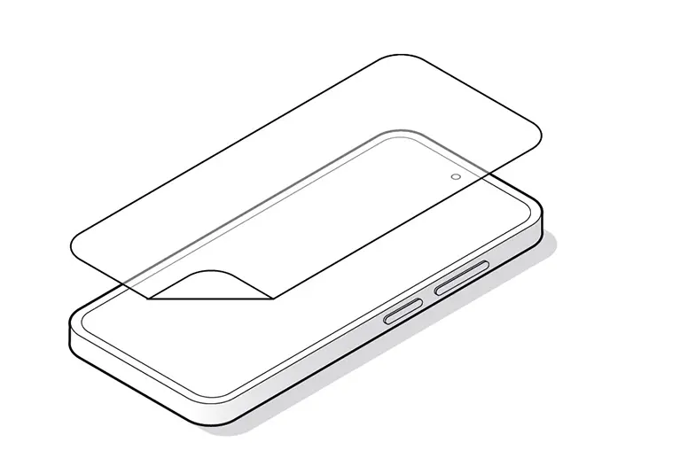 Gráfico informativo de un smartphone con protector de pantalla.