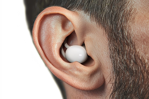 Hombre con unos auriculares Spirit Calm en los oídos.