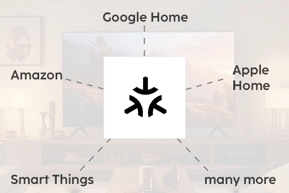 Infografía sobre la compatibilidad del enchufe con Google Home, Apple Home, Amazon, Smart Things y más.